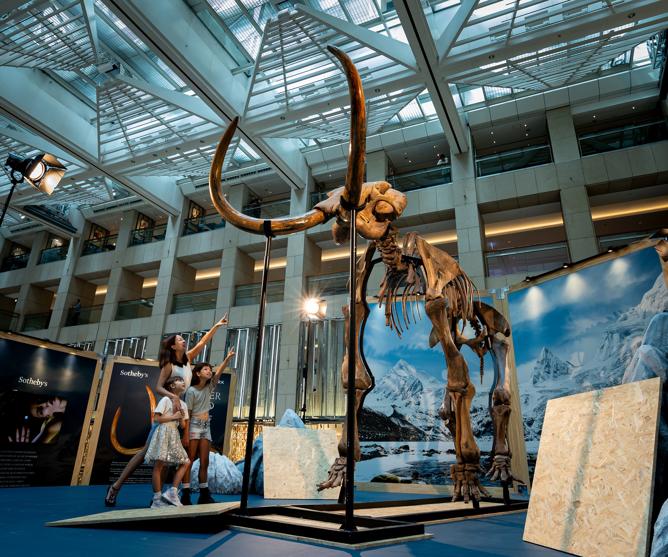 Sotheby’s unveils a rare and complete 12,000-year-old woolly mammoth skeleton, mammuthus primigenius, Siberia, Russia, late Pleistocene at LANDMARK ATRIUM as part of Sotheby’s “Another World” Exhibition from 15 – 29 August