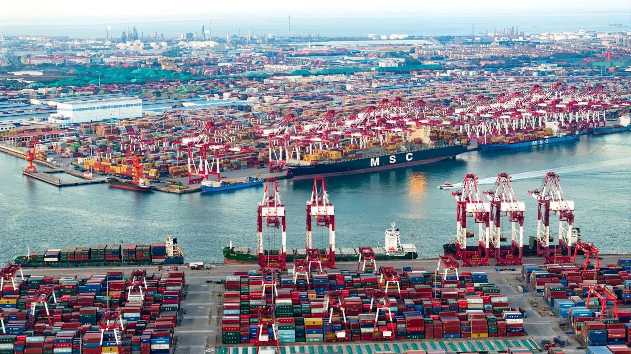 A view of Qingdao Port in east China