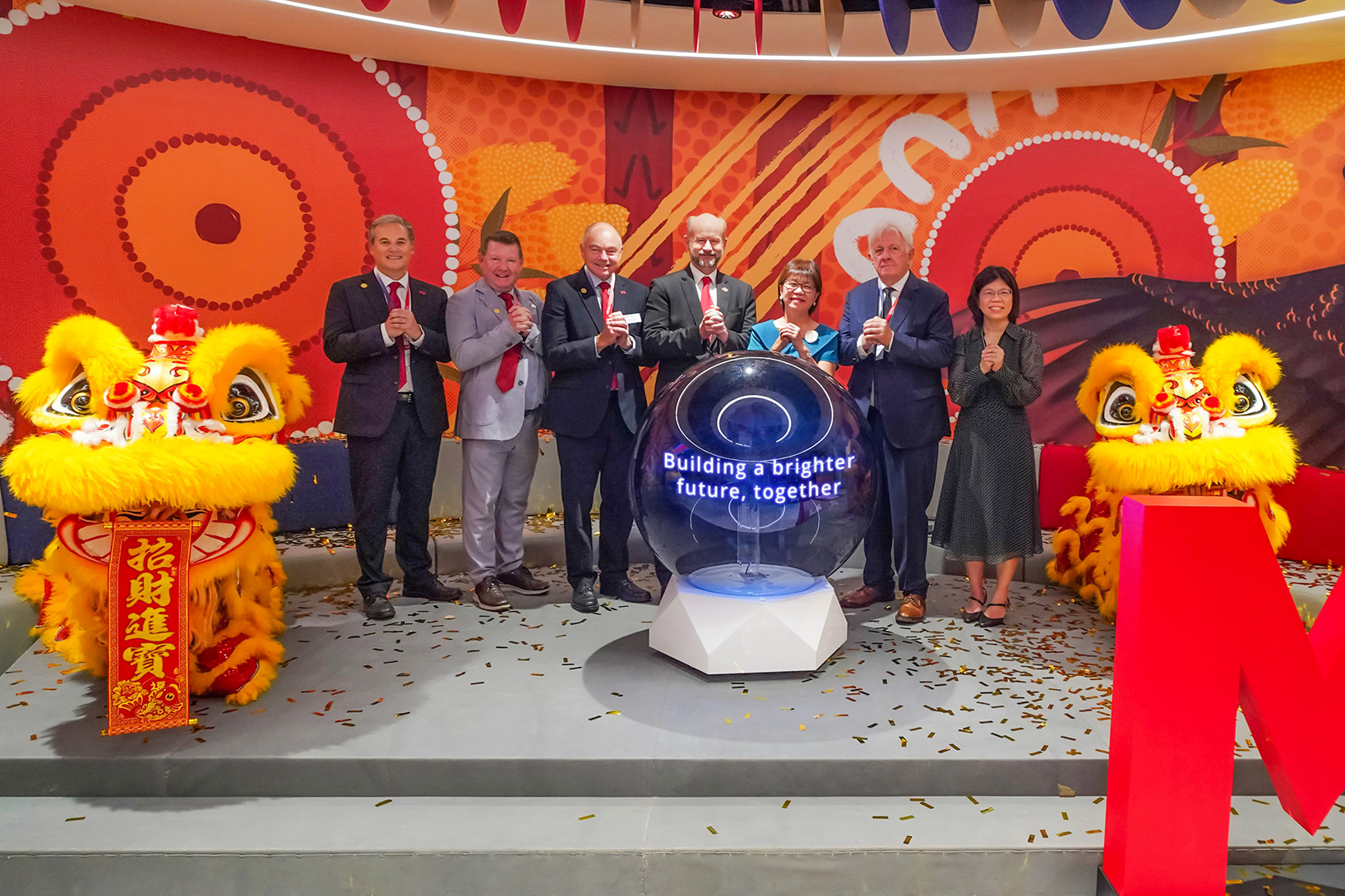 From left to right, Professor Peter Waring, Professor Simon McKirdy, Professor Andrew Deeks, His Excellency Allaster Cox, Ms Denise Phua, Mr David Jones, and Dr Susie Khoo commemorated the launch of the Odeon 333 City Campus