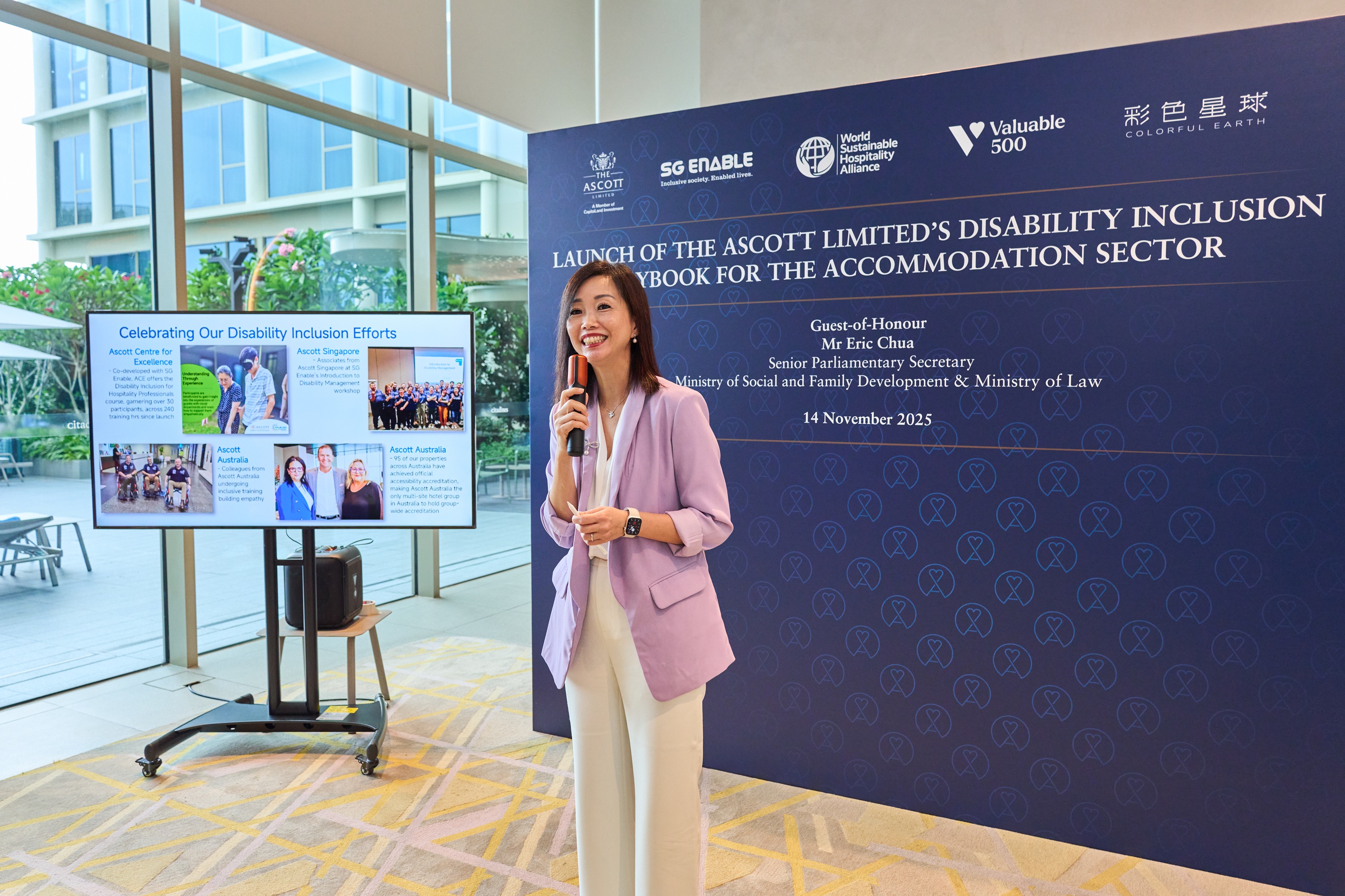 Ms Beh Siew Kim, Chief Financial & Sustainability Officer, Lodging, CapitaLand Investment announced a comprehensive set of commitments, structured around the Disability Inclusion Playbook’s five-pillar framework.