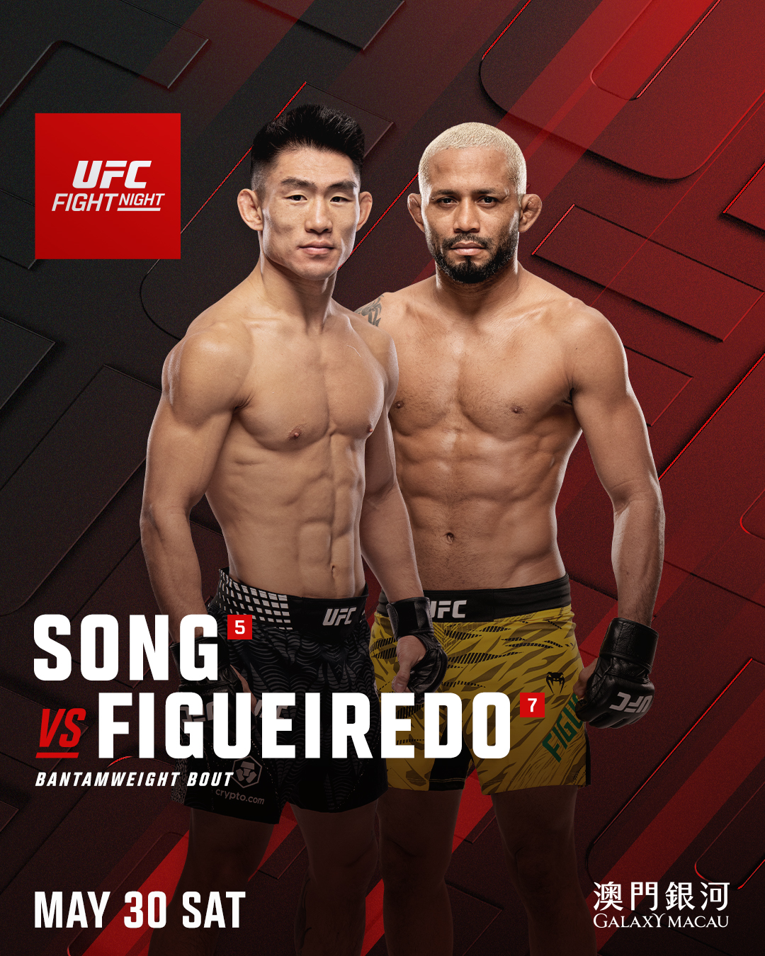 The main event promises fireworks as China’s No. 5 ranked bantamweight, Song Yadong, collides with Brazil’s No. 7 ranked Deiveson Figueiredo.